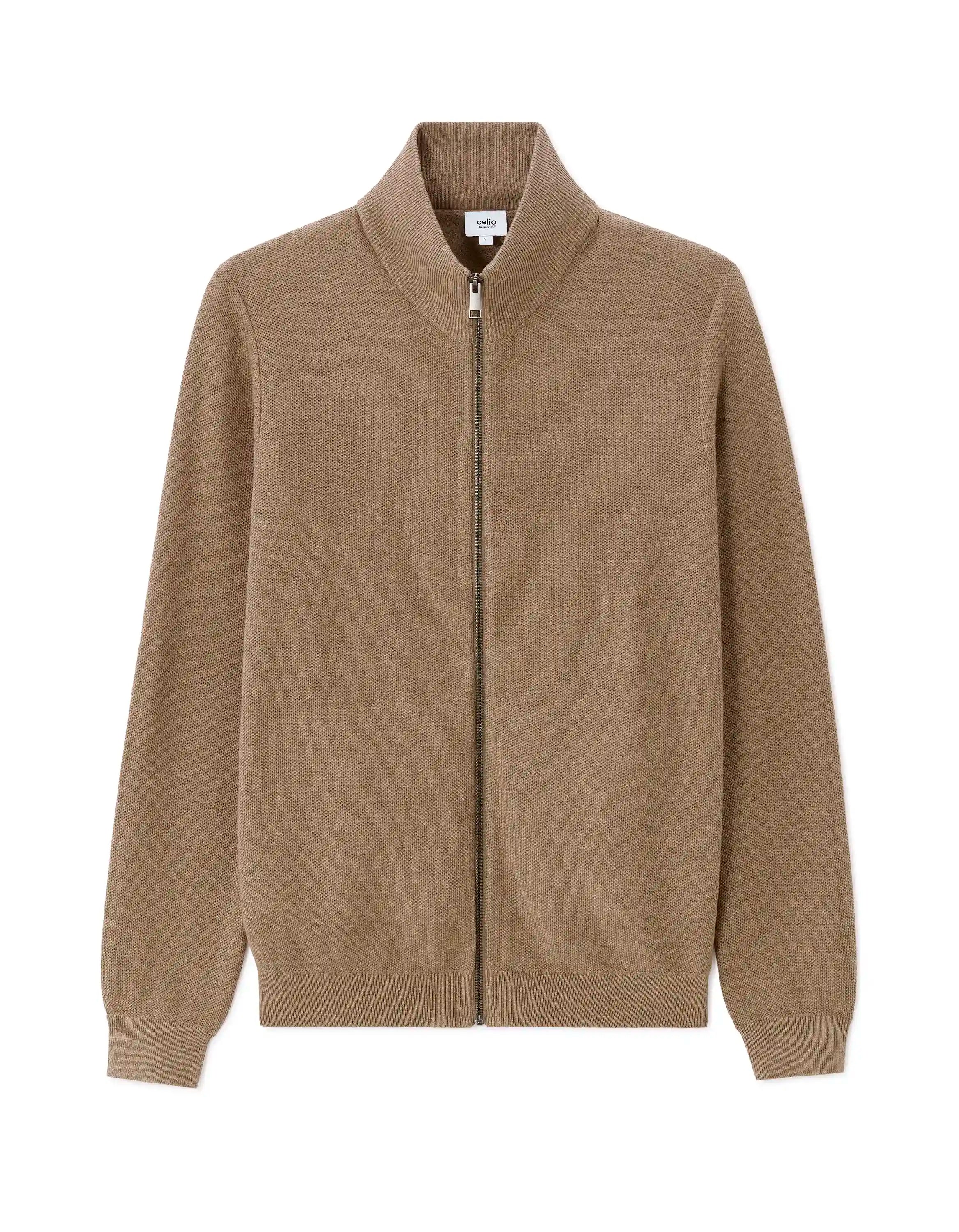 Celio_Beige Humus_Zipped Trucker Collar Cardigan 100% Cotton_MELIMZIP_BEIGE HUMUS_07