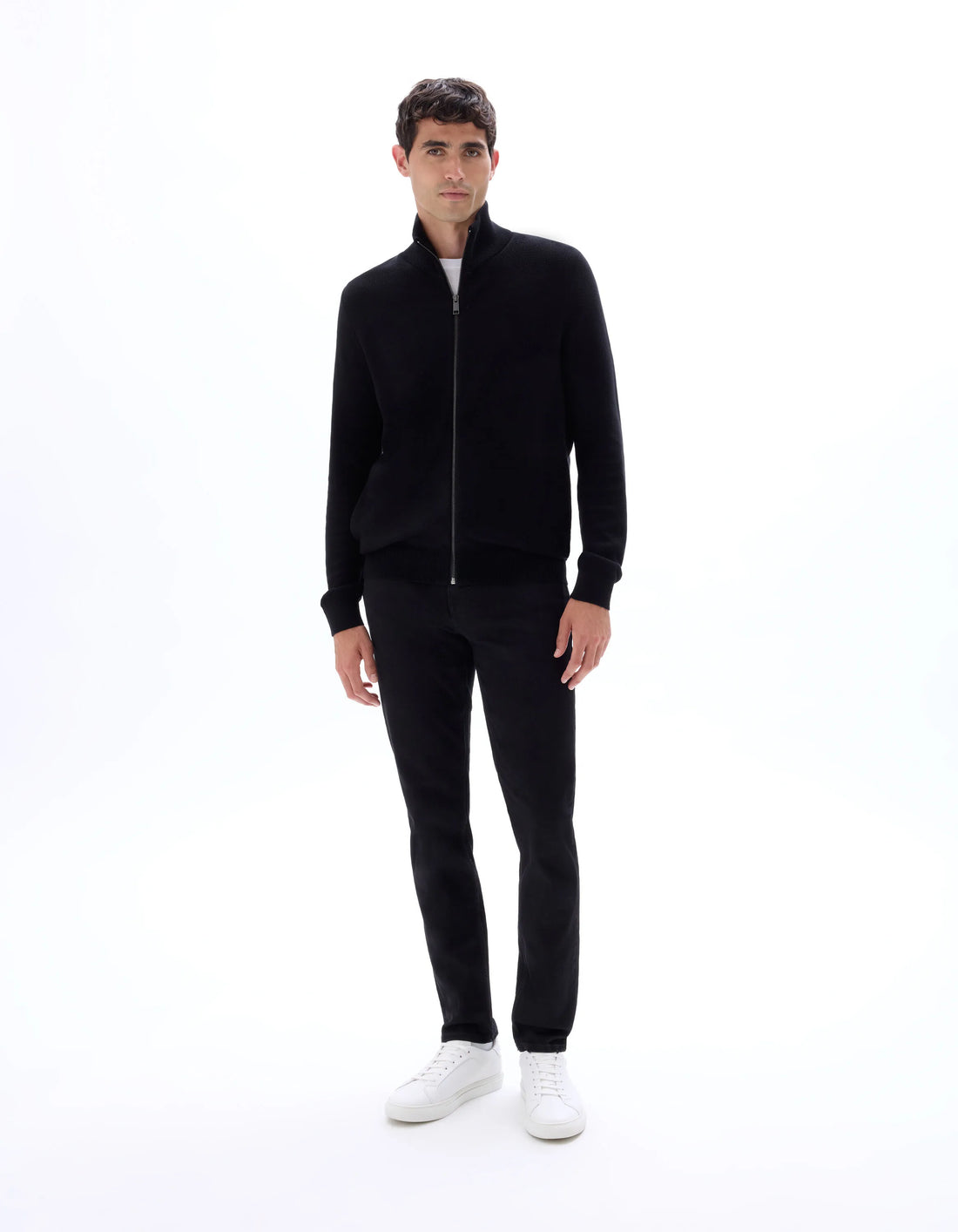 Celio_Black_100% Cotton Zip-Up Cardigan with Trucker Collar_MELIMZIP_BLACK_01