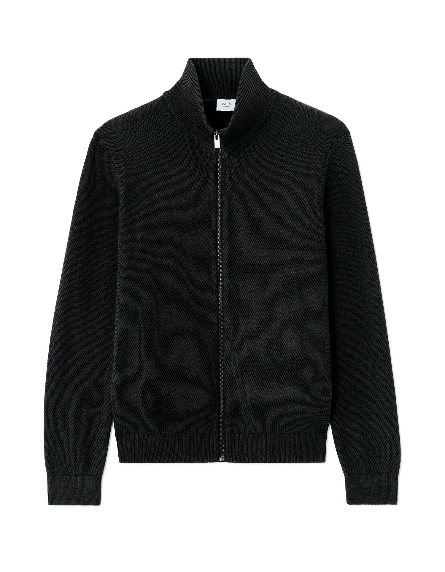 Celio_Black_100% Cotton Zip-Up Cardigan with Trucker Collar_MELIMZIP_BLACK_07