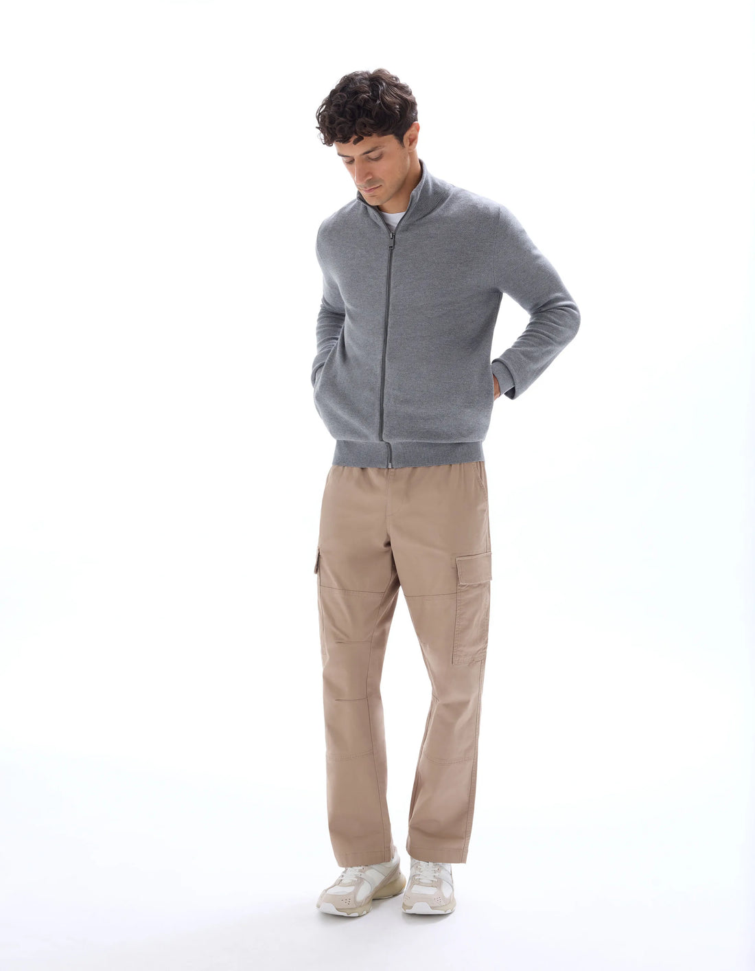 Celio_Mid Grey_100% Cotton Pique Knit Cardigan_MELIMZIP_MID GREY_01