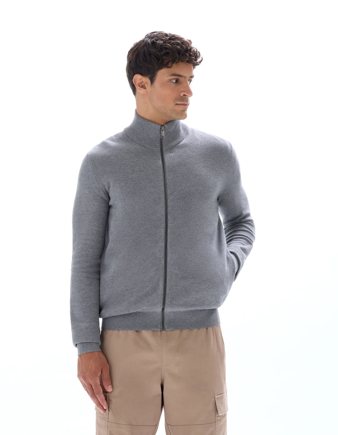 Celio_Mid Grey_100% Cotton Pique Knit Cardigan_MELIMZIP_MID GREY_02