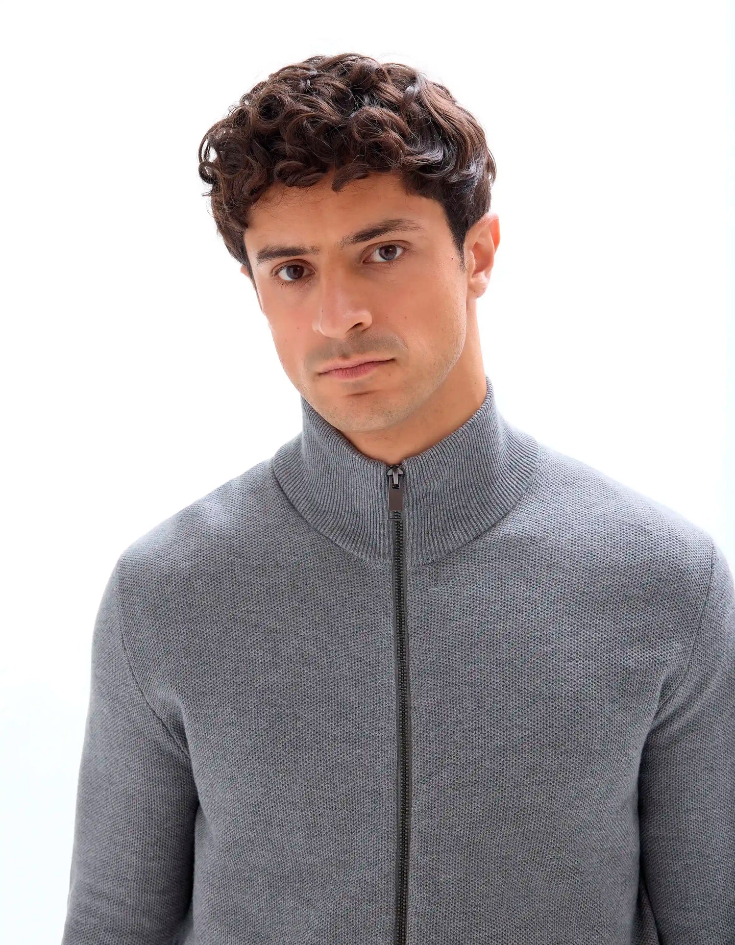 Celio_Mid Grey_100% Cotton Pique Knit Cardigan_MELIMZIP_MID GREY_04