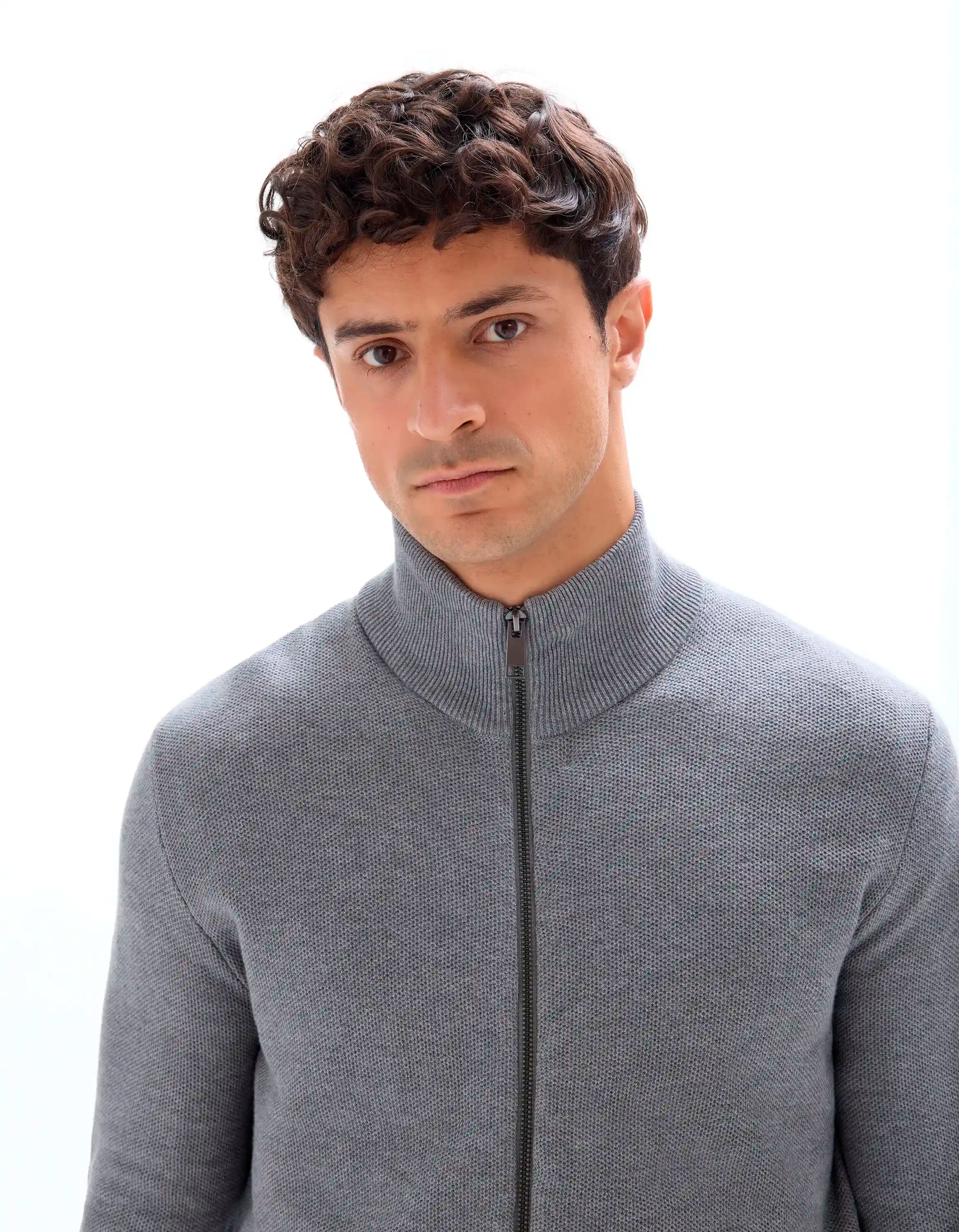 Celio_Mid Grey_100% Cotton Pique Knit Cardigan_MELIMZIP_MID GREY_04