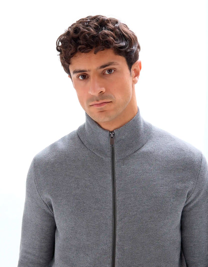 Celio_Mid Grey_100% Cotton Pique Knit Cardigan_MELIMZIP_MID GREY_04