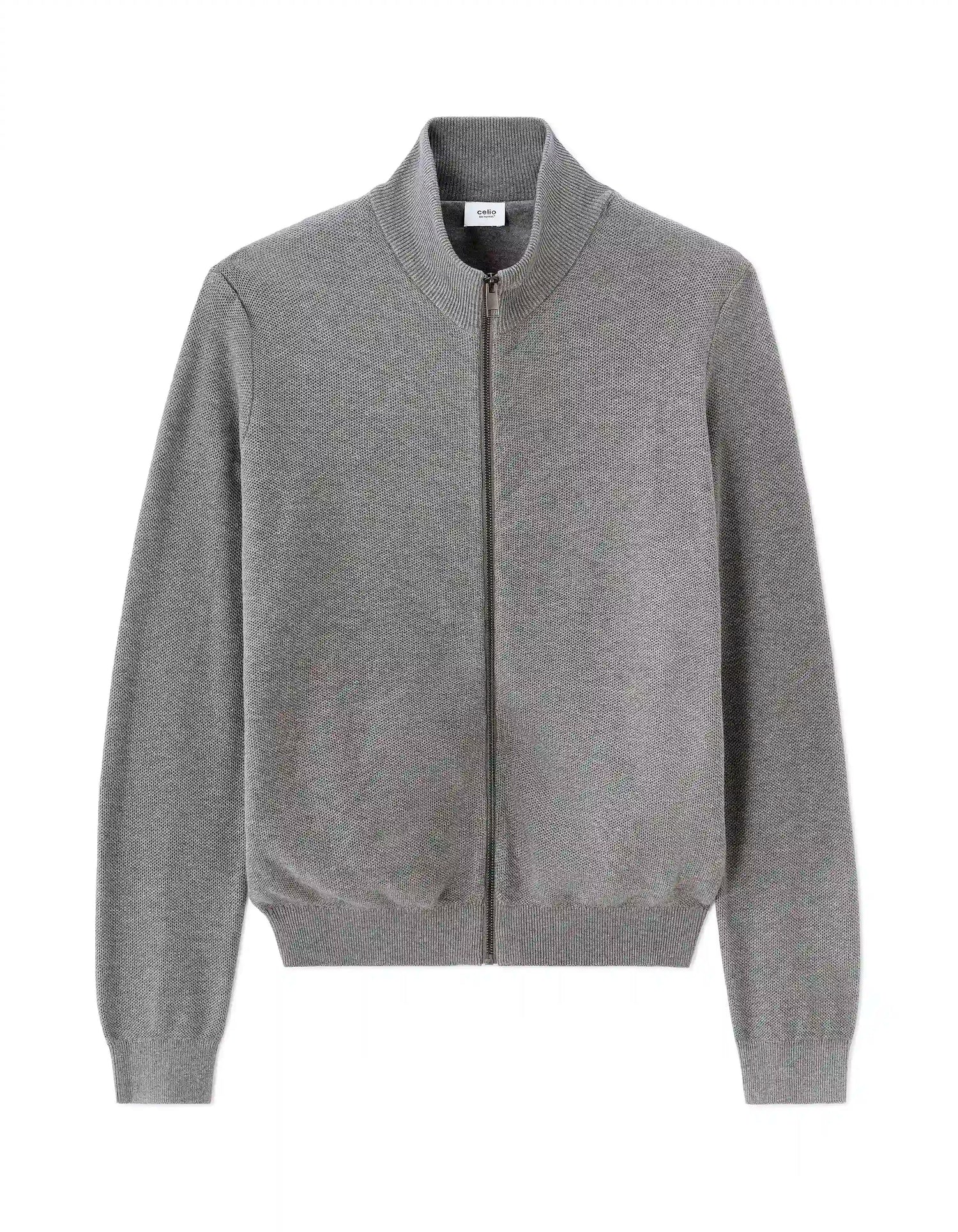 Celio_Mid Grey_100% Cotton Pique Knit Cardigan_MELIMZIP_MID GREY_07