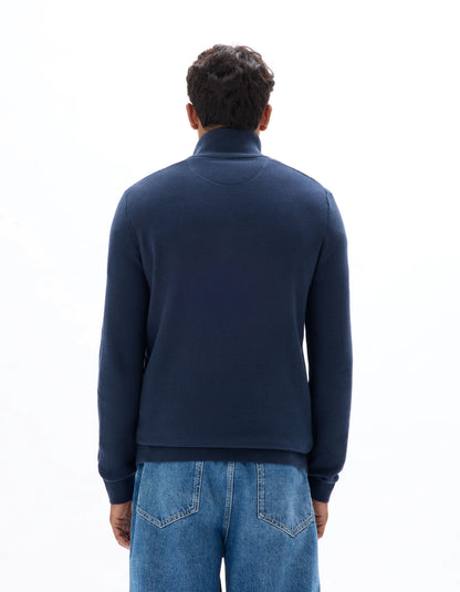 Celio_Navy_100% Cotton Pique Knit Cardigan_MELIMZIP_NAVY_03