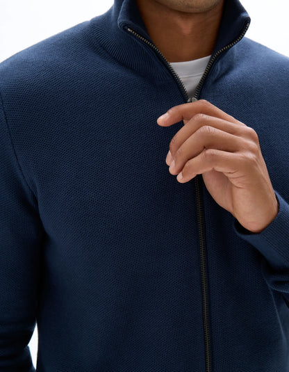 Celio_Navy_100% Cotton Pique Knit Cardigan_MELIMZIP_NAVY_04