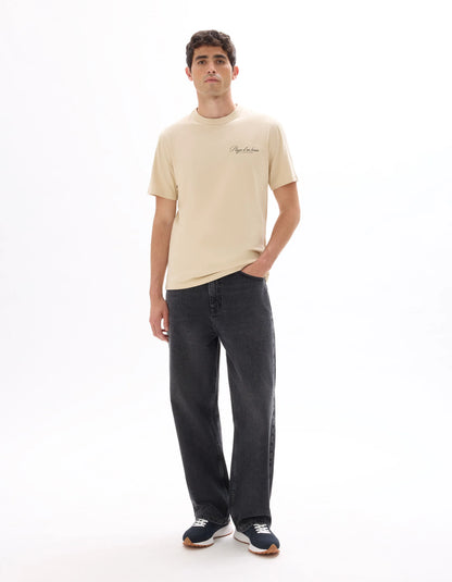 Celio_Beige_100% Cotton City Print Boxy Crew Neck T-Shirt_MEMILIBU_BEIGE_01