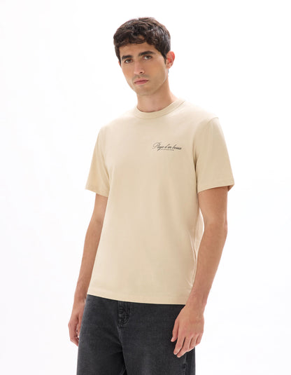 Celio_Beige_100% Cotton City Print Boxy Crew Neck T-Shirt_MEMILIBU_BEIGE_02