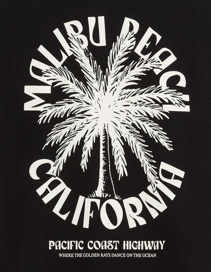 Celio_Black_100% Cotton City Print Boxy Crew Neck T-Shirt_MEMILIBU_BLACK_06