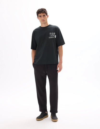 Celio_Black_Oversized Round Neck T-Shirt 100% Cotton Asian Print_MEMOUNTAIN_BLACK_01