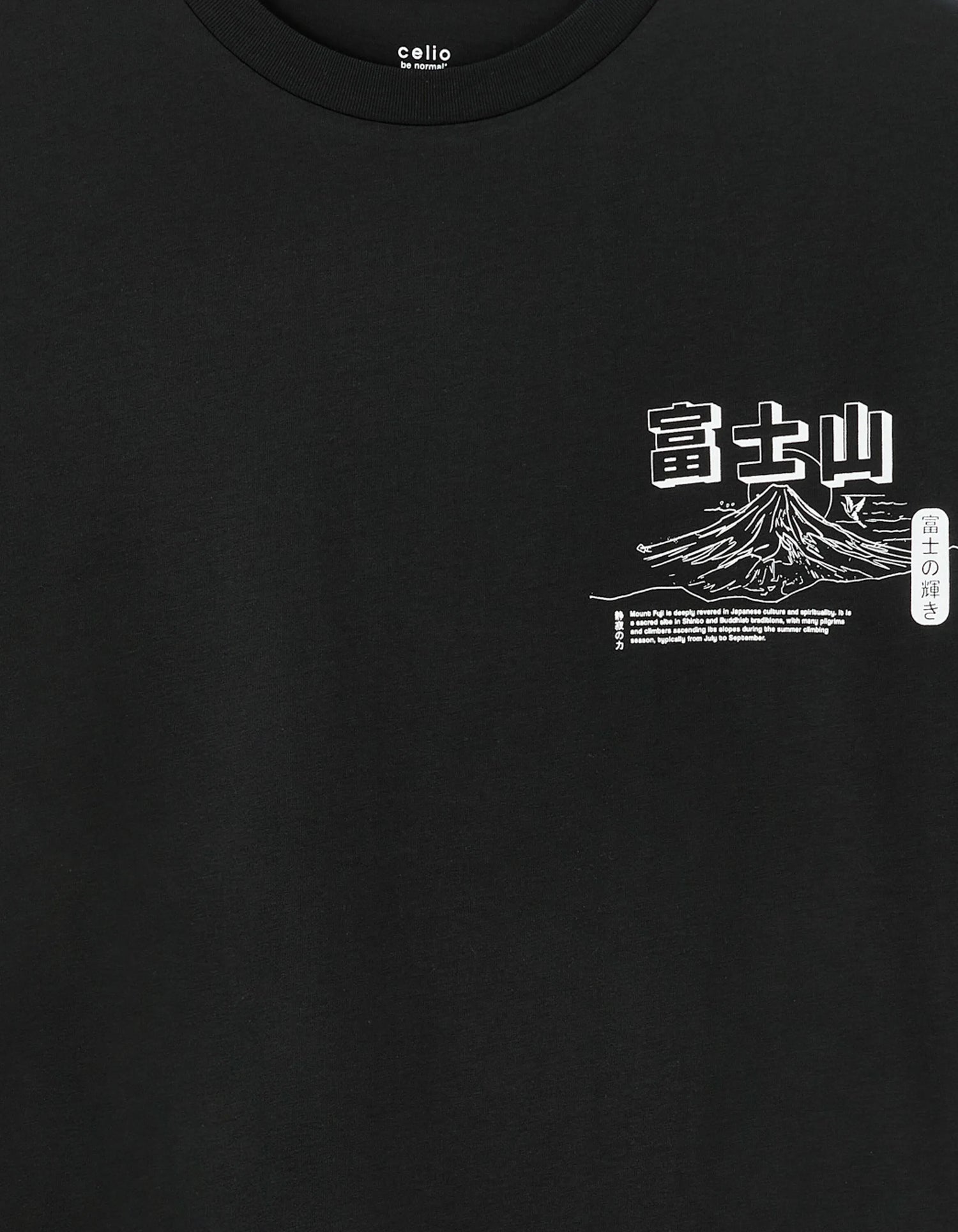 Celio_Black_Oversized Round Neck T-Shirt 100% Cotton Asian Print_MEMOUNTAIN_BLACK_05