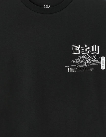 Celio_Black_Oversized Round Neck T-Shirt 100% Cotton Asian Print_MEMOUNTAIN_BLACK_05