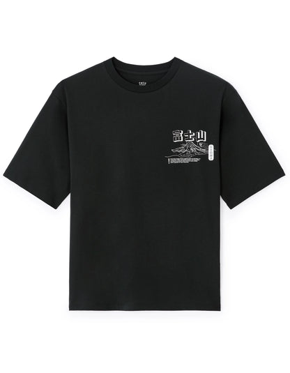 Celio_Black_Oversized Round Neck T-Shirt 100% Cotton Asian Print_MEMOUNTAIN_BLACK_07