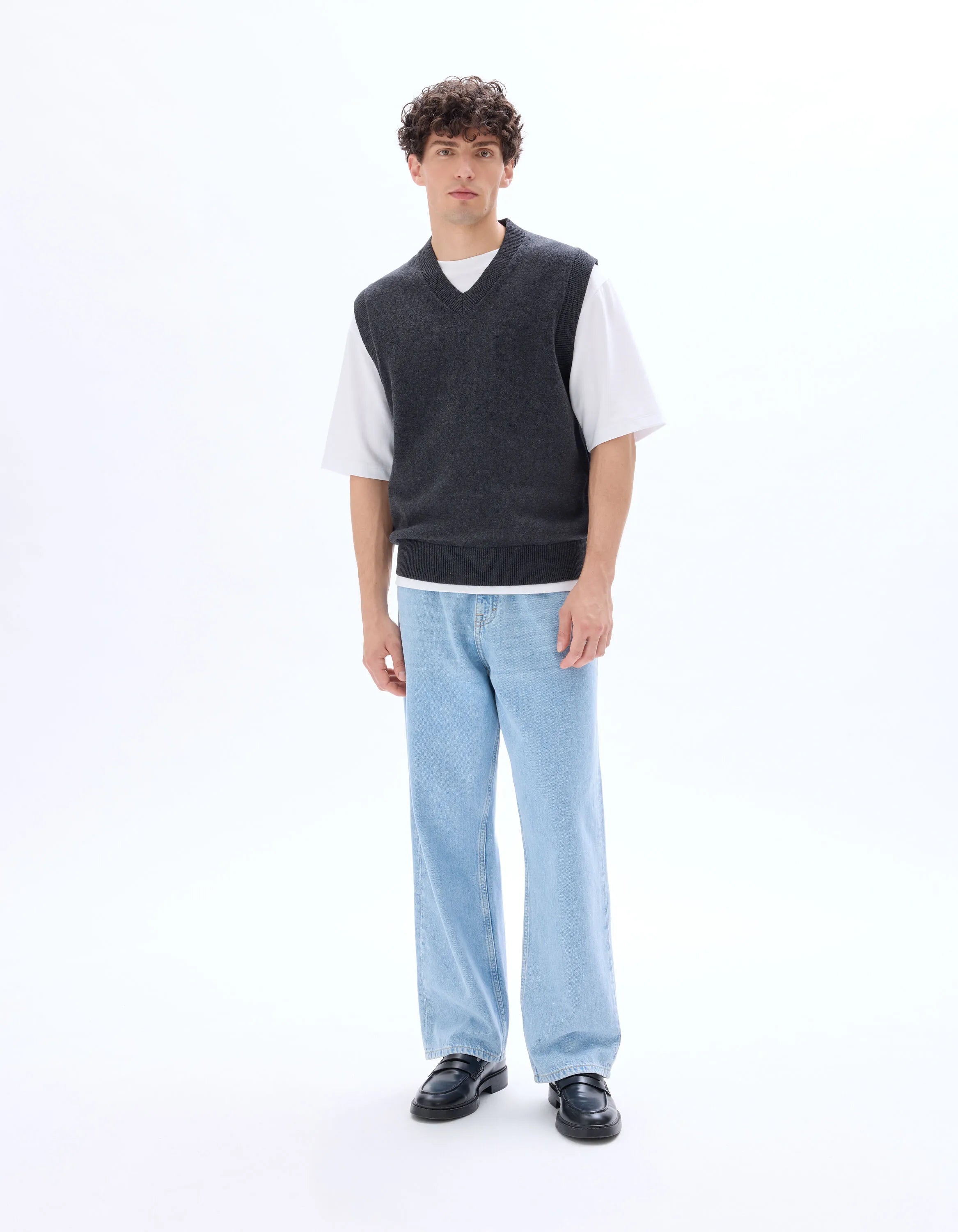 Celio_Anthracite Mel_Sleeveless V-Neck Sweater 100% Cotton_MENIGHT_ANTHRACITE MEL_01