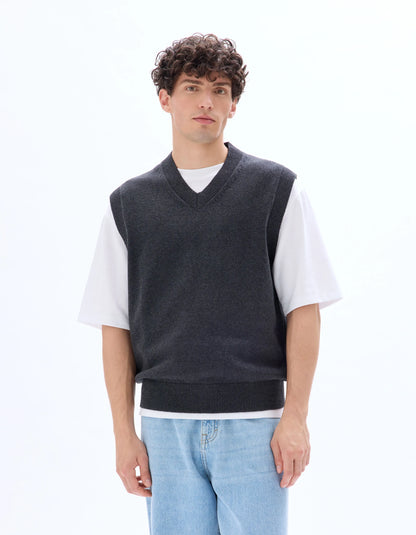 Celio_Anthracite Mel_Sleeveless V-Neck Sweater 100% Cotton_MENIGHT_ANTHRACITE MEL_02