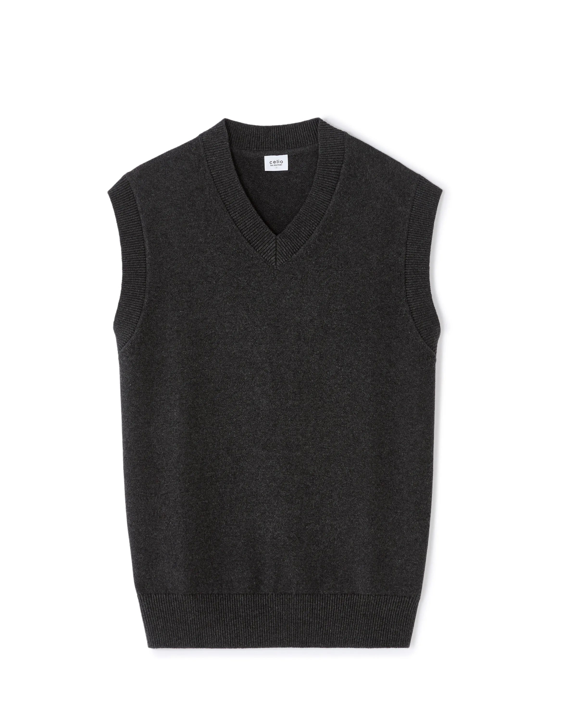 Celio_Anthracite Mel_Sleeveless V-Neck Sweater 100% Cotton_MENIGHT_ANTHRACITE MEL_06