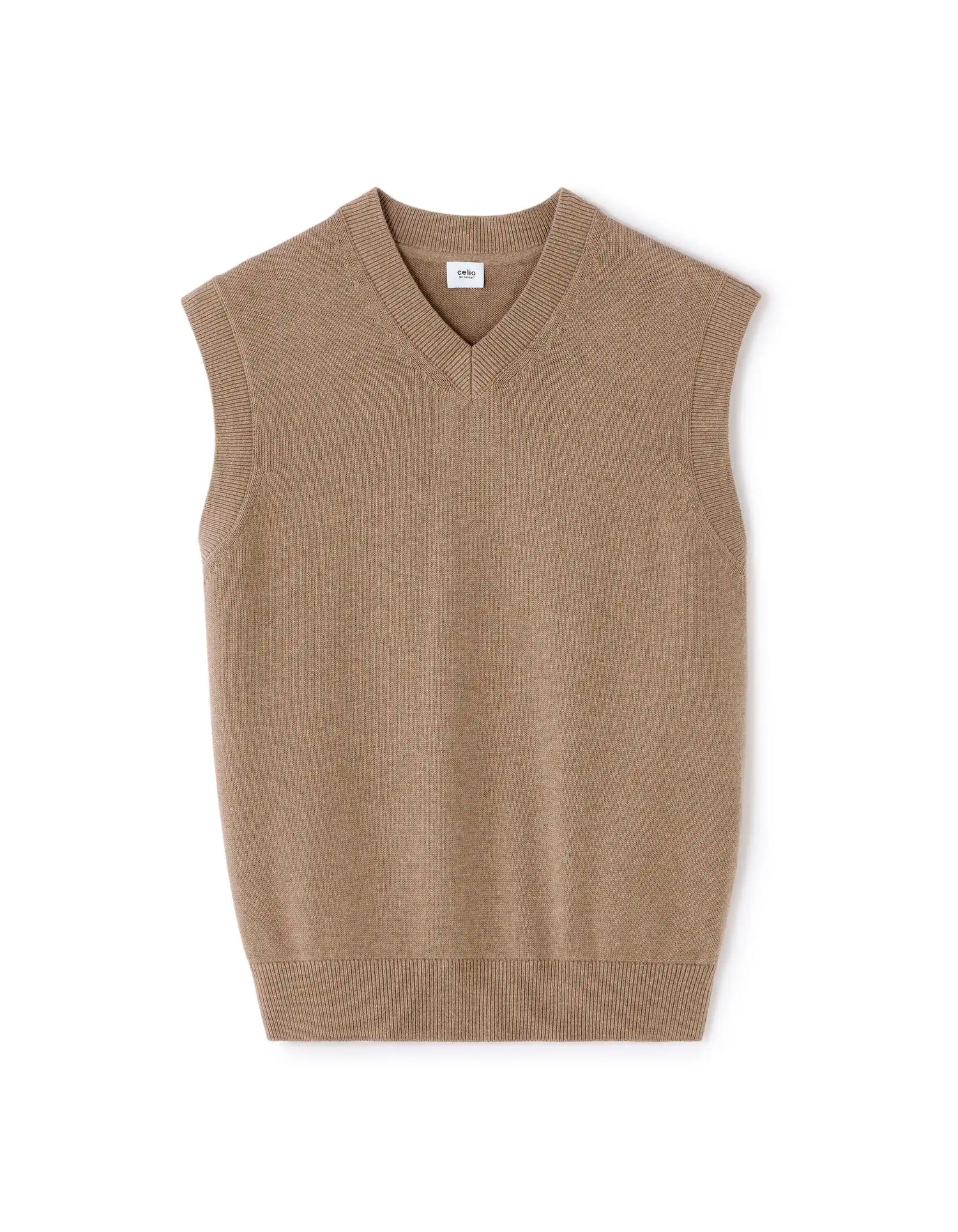 Celio_Beige Humus Mel_Sleeveless V-Neck Sweater 100% Cotton_MENIGHT_BEIGE HUMUS MEL_05