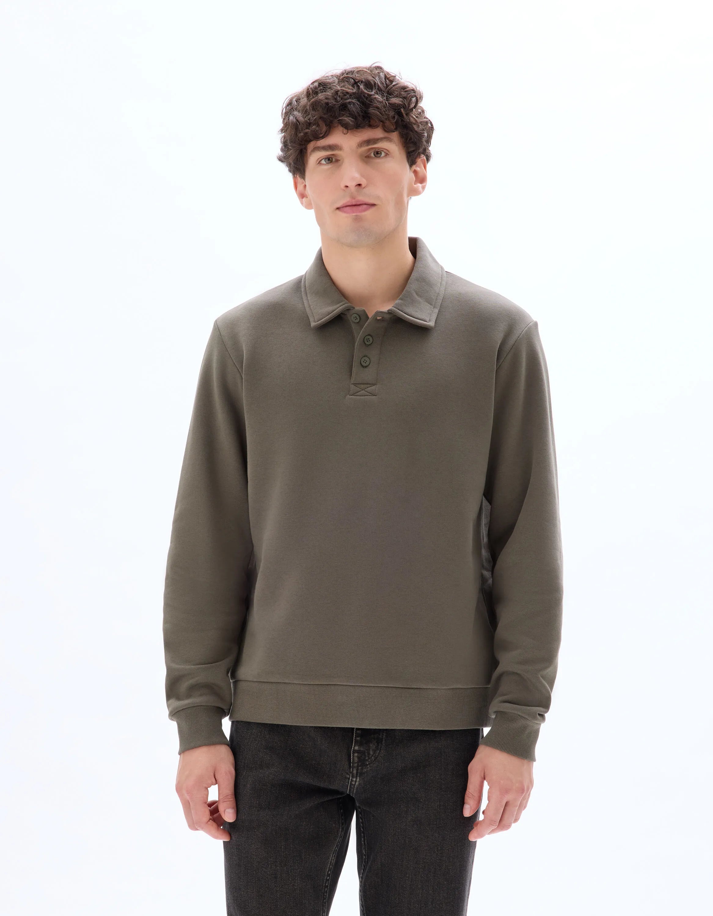 Celio_Deep Kaki_Regular Polo Neck Sweatshirt_MEPLO_DEEP KAKI_02