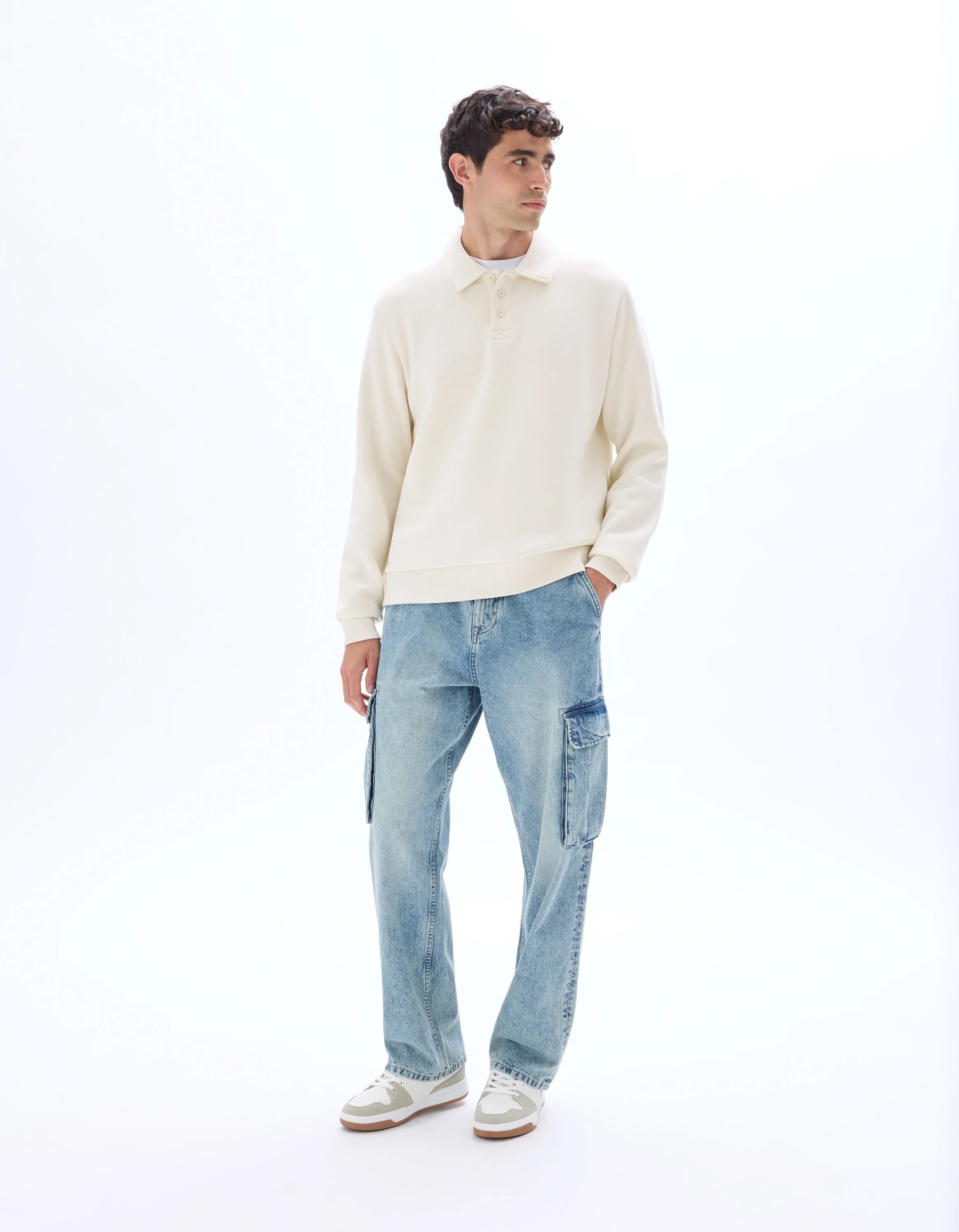 Celio_Ecru_Regular Polo Collar Sweatshirt_MEPLO_ECRU_01