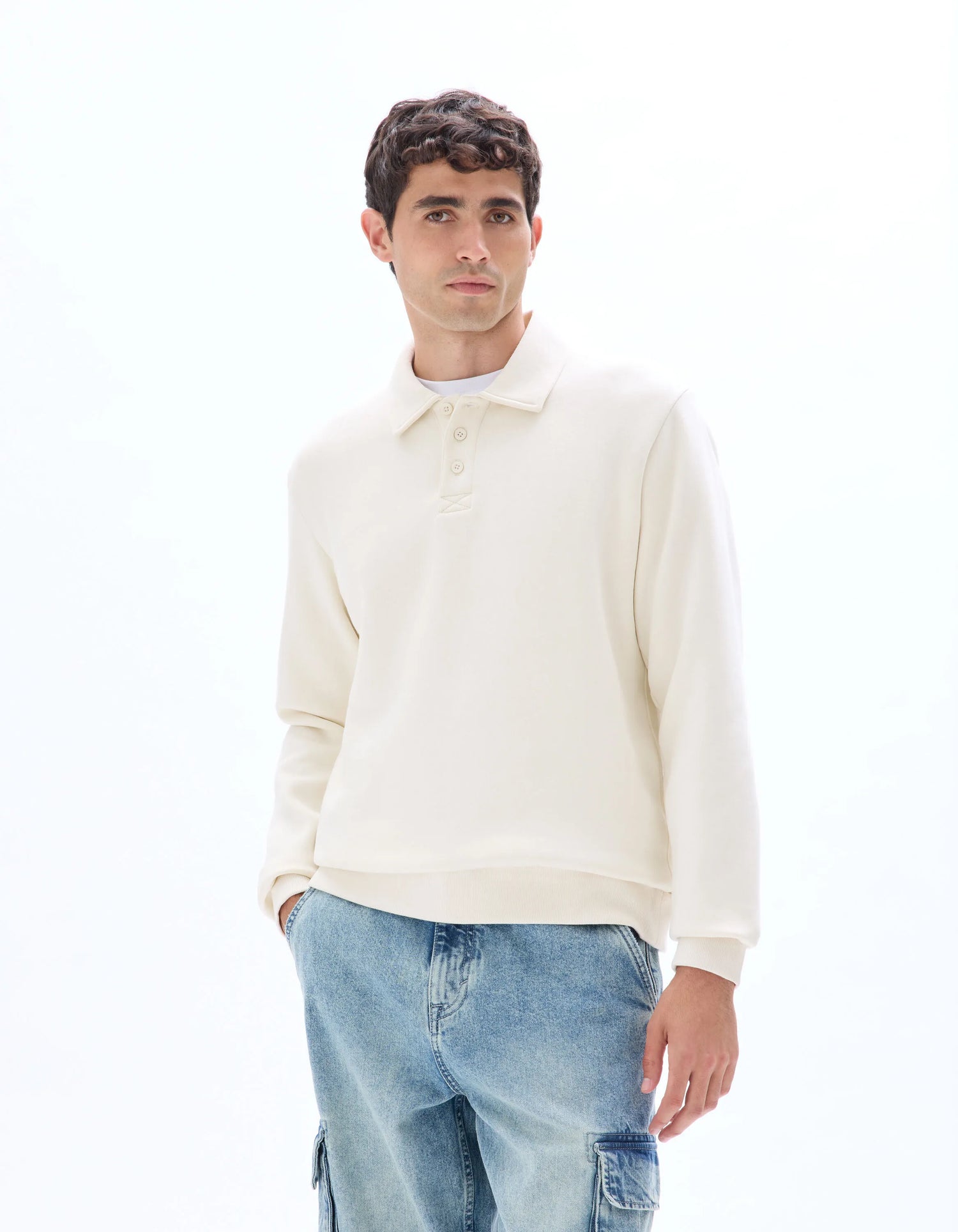 Celio_Ecru_Regular Polo Collar Sweatshirt_MEPLO_ECRU_02
