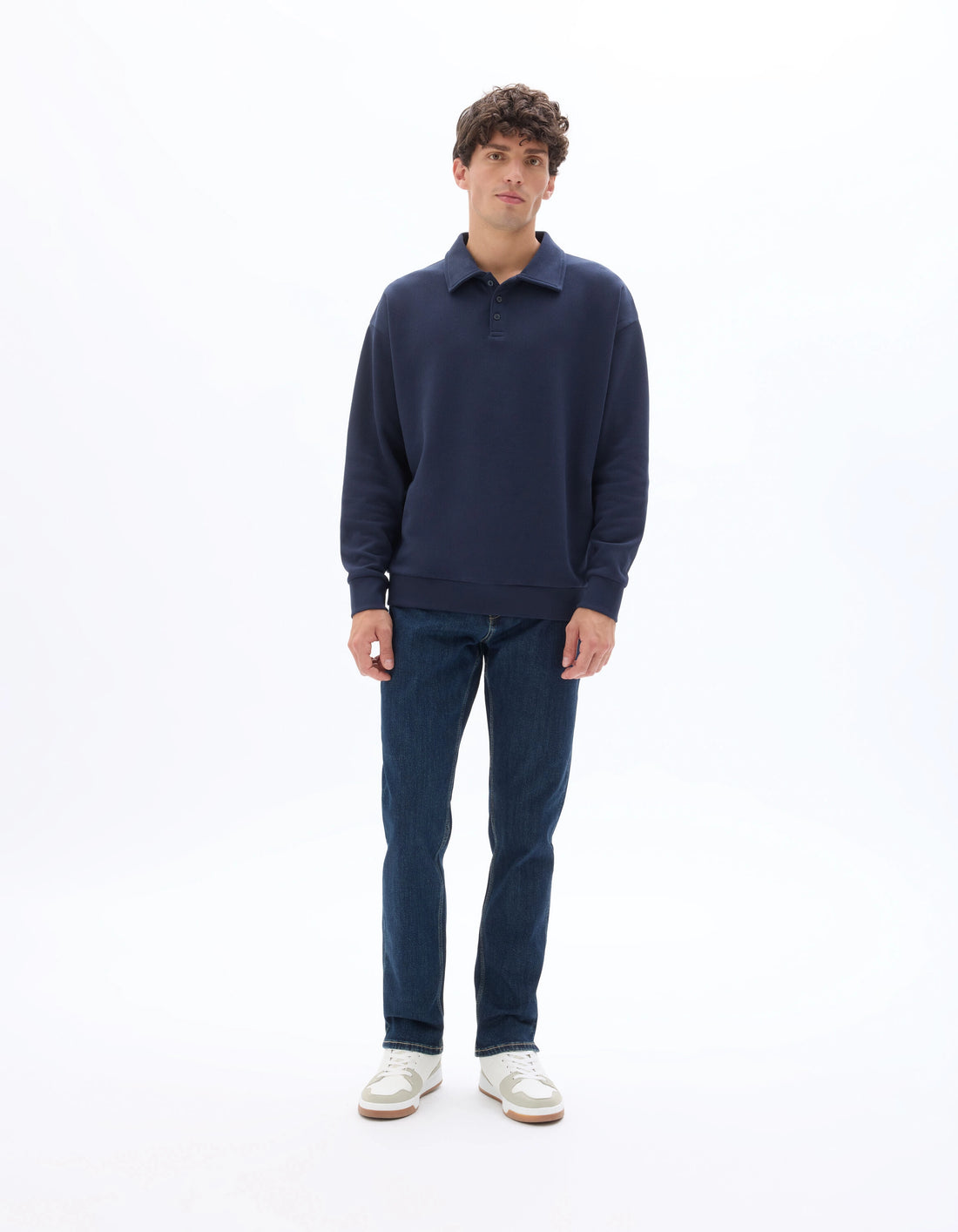 Celio_Navy_Regular Pique Polo Collar Sweatshirt_MEPOLOPIC_NAVY_02