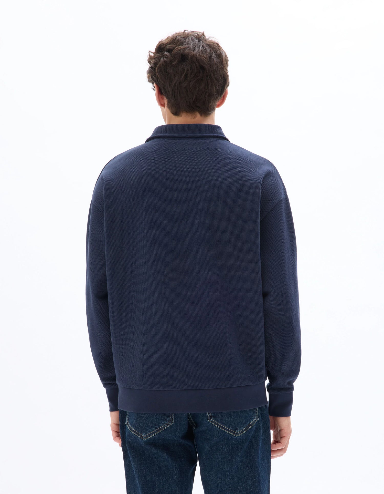 Celio_Navy_Regular Pique Polo Collar Sweatshirt_MEPOLOPIC_NAVY_03