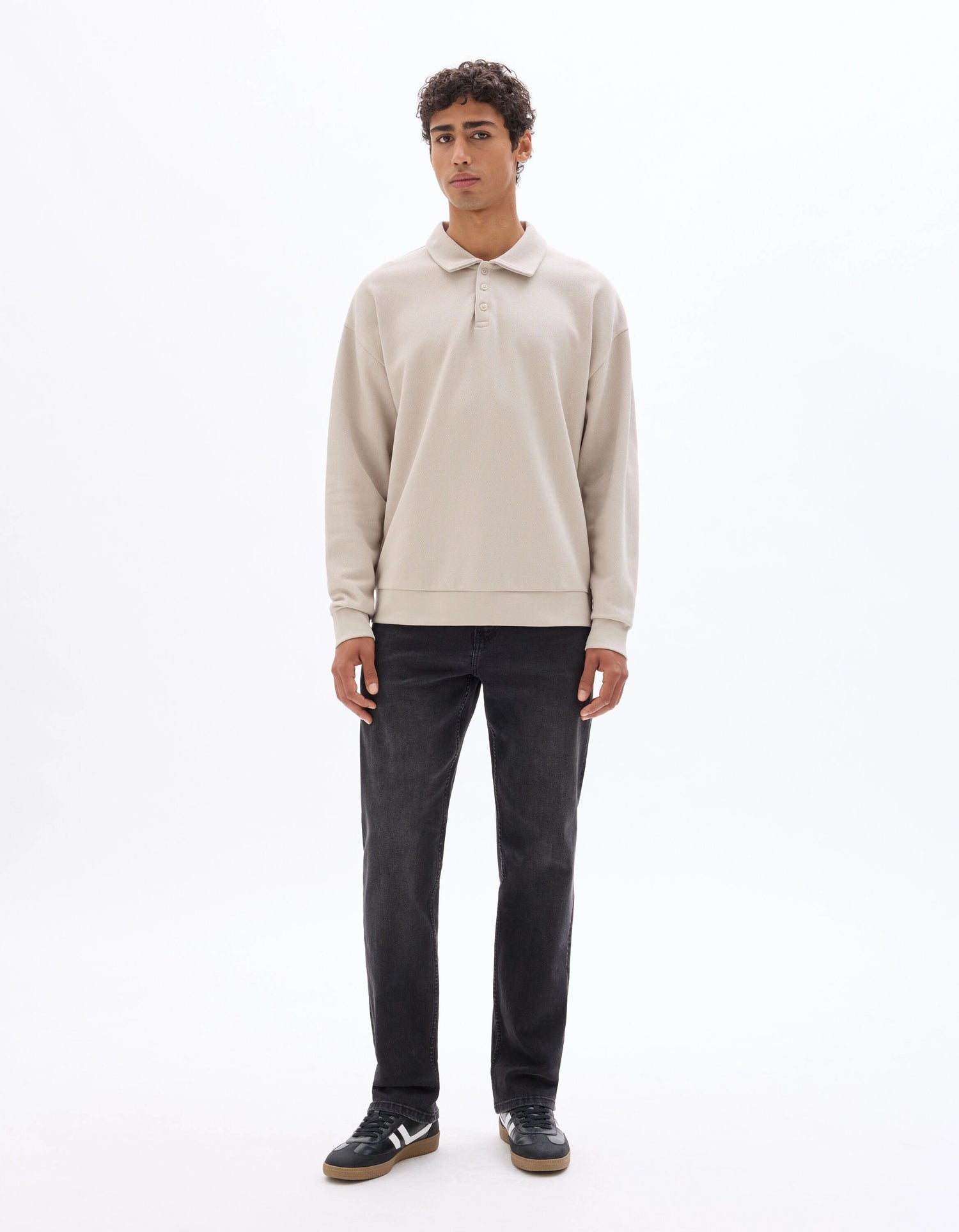 Celio_Sand_Regular Pique Polo Collar Sweatshirt_MEPOLOPIC_SAND_02