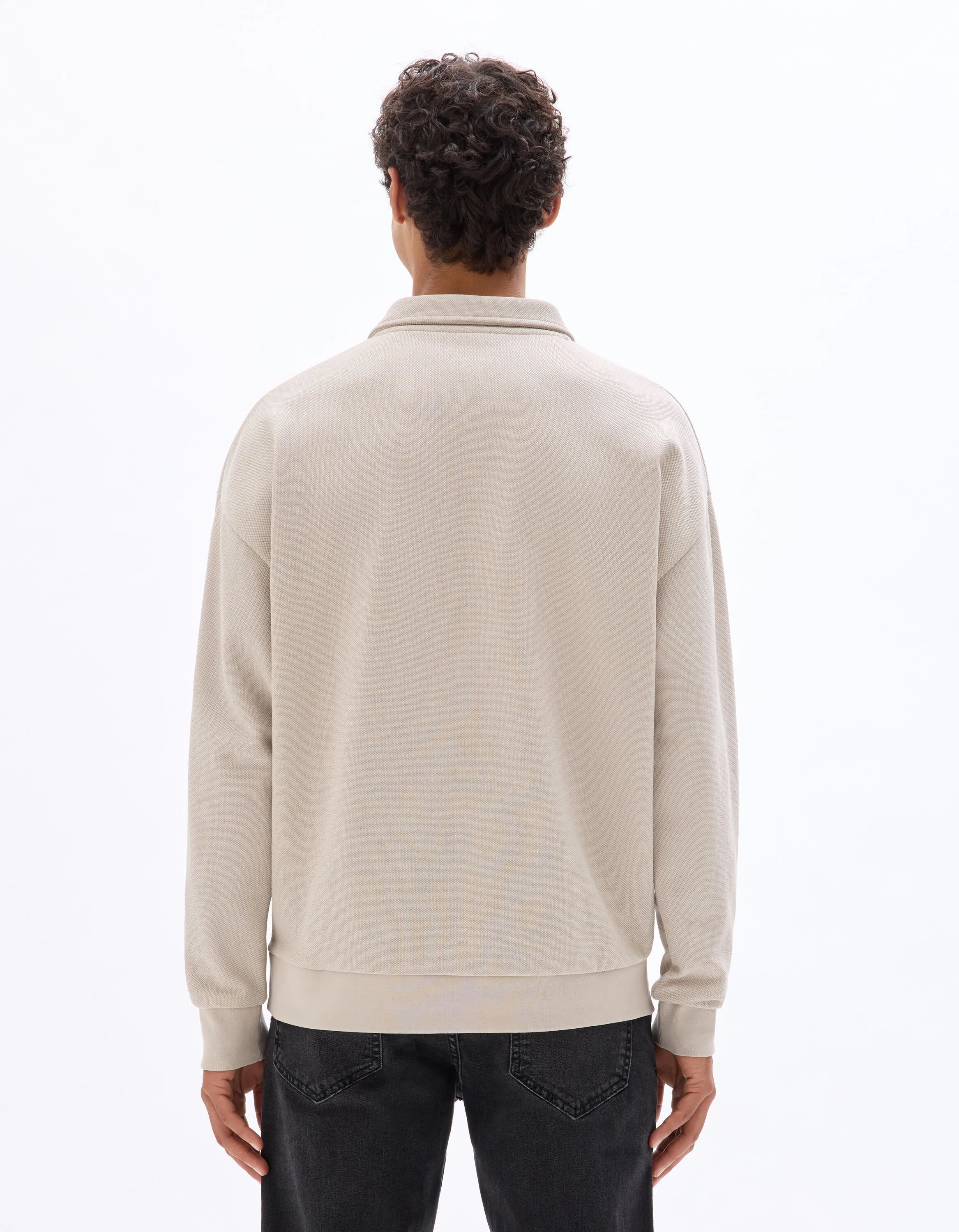 Celio_Sand_Regular Pique Polo Collar Sweatshirt_MEPOLOPIC_SAND_03