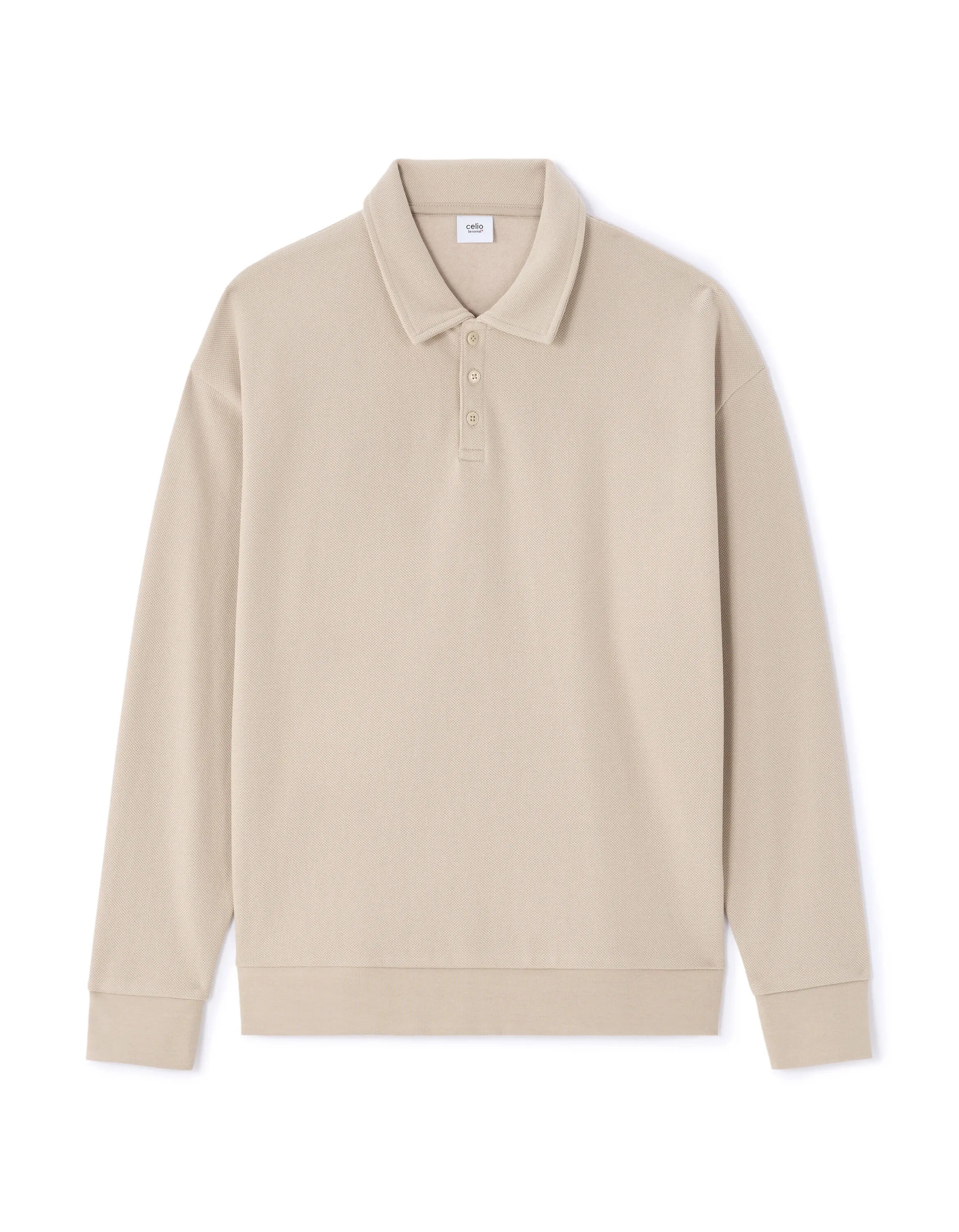 Celio_Sand_Regular Pique Polo Collar Sweatshirt_MEPOLOPIC_SAND_05