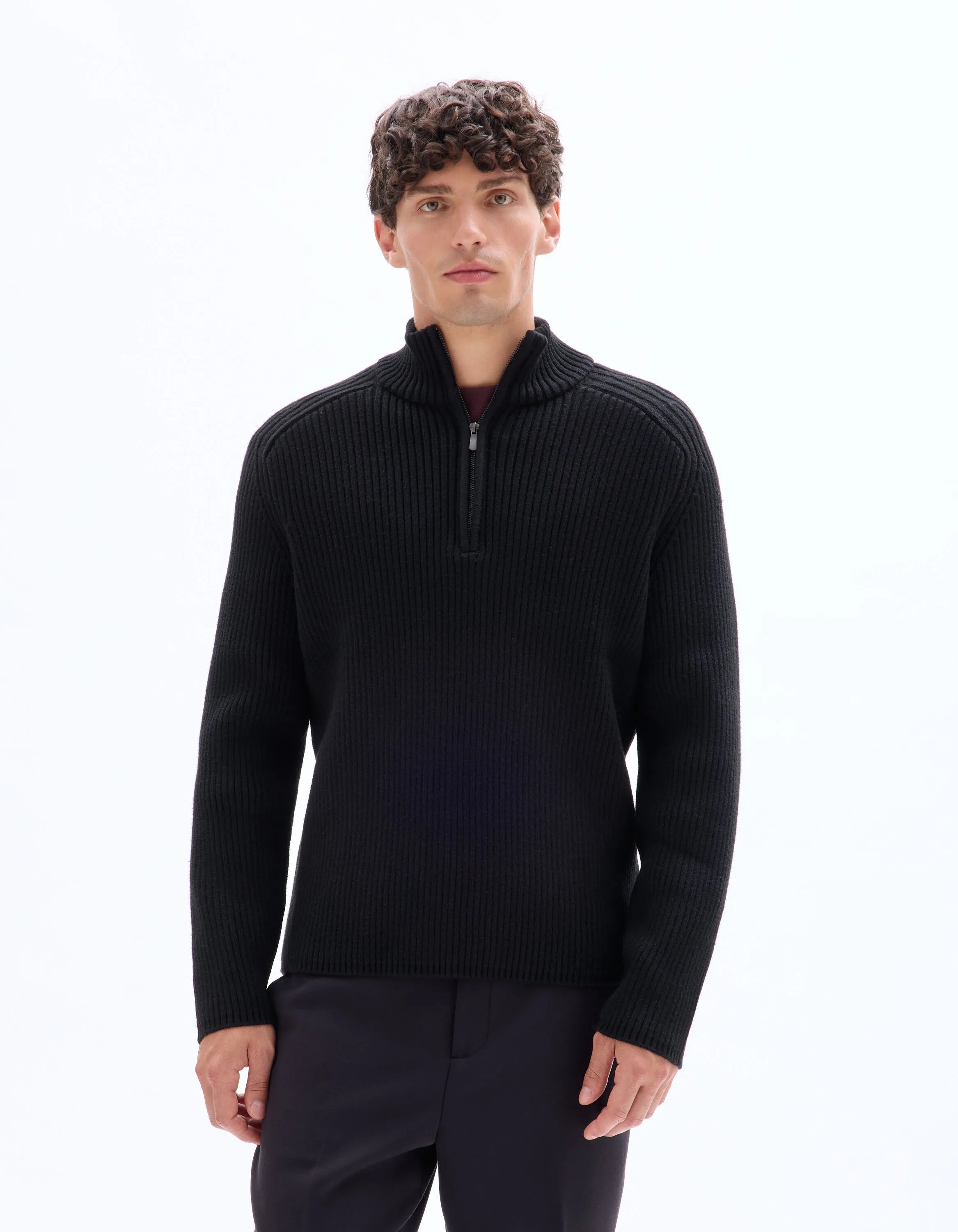 Celio_Black_Ribbed Knit Crew Neck Sweater - Black_MERAID_BLACK_01