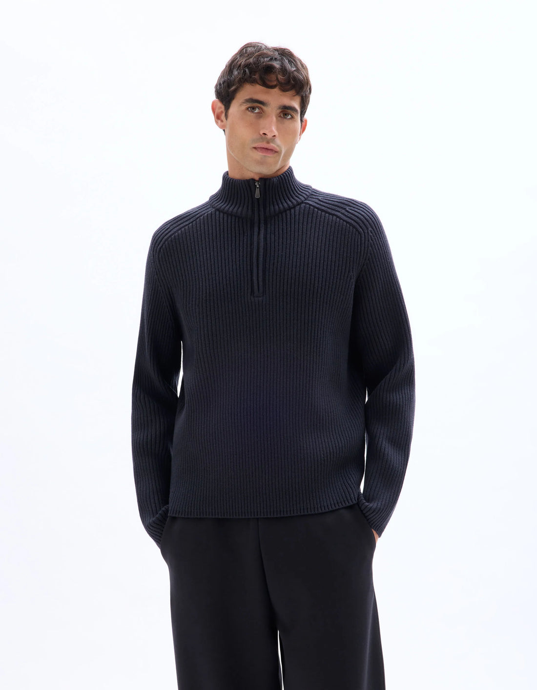 Celio_Blue_Ribbed Knit Crew Neck Sweater - Navy_MERAID_ENCRE_01