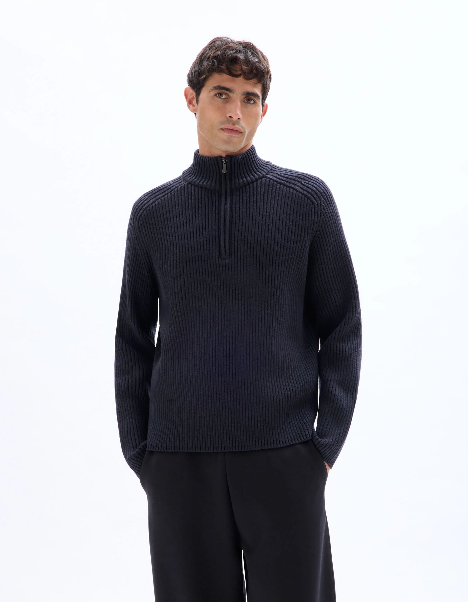 Celio_Blue_Ribbed Knit Crew Neck Sweater - Navy_MERAID_ENCRE_01