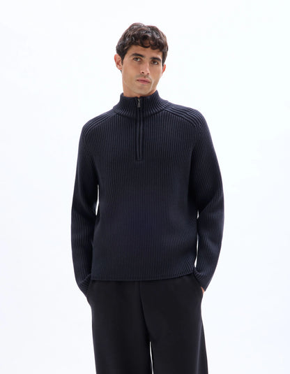 Celio_Blue_Ribbed Knit Crew Neck Sweater - Navy_MERAID_ENCRE_01