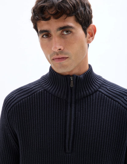 Celio_Blue_Ribbed Knit Crew Neck Sweater - Navy_MERAID_ENCRE_04