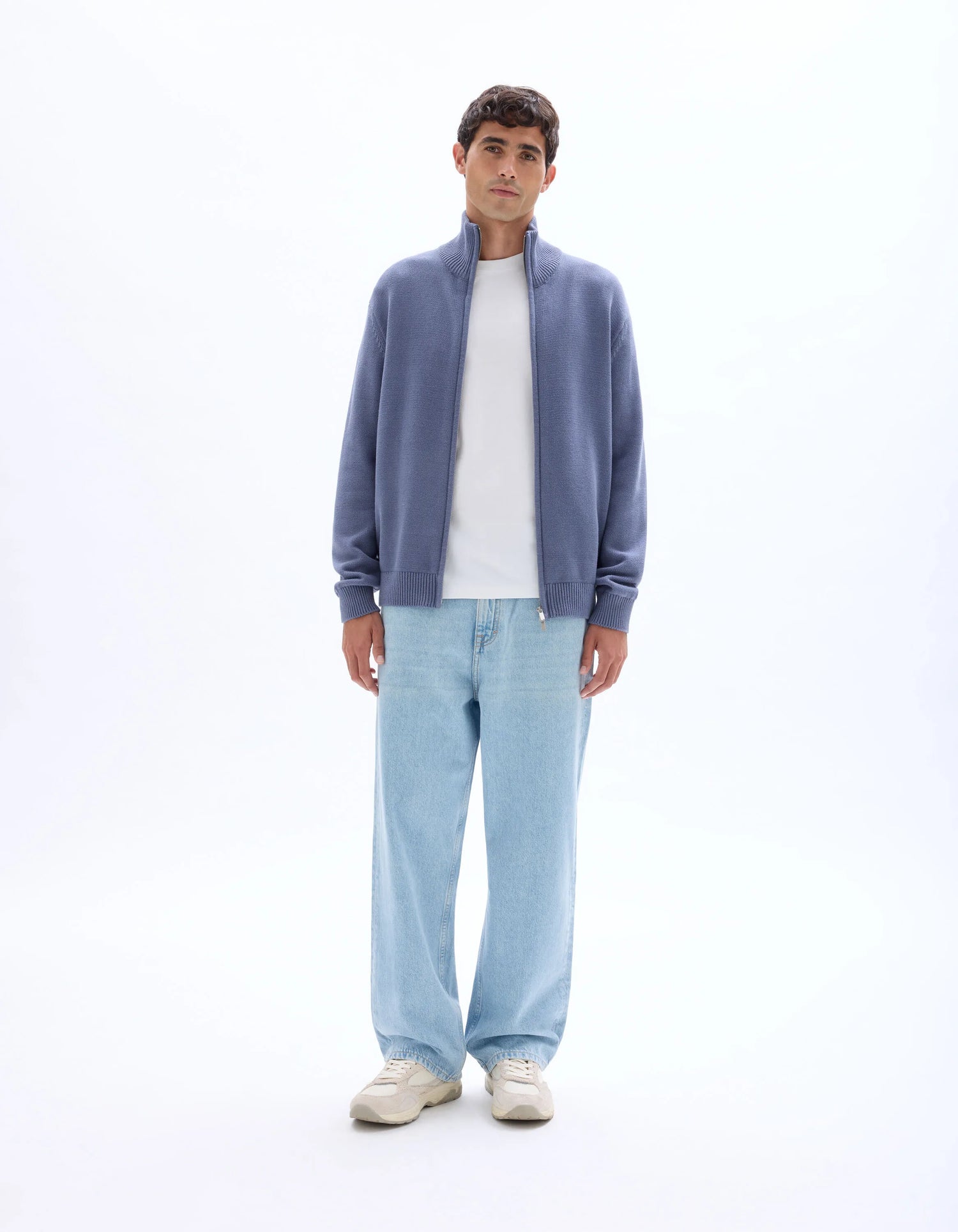 Celio_Blue_100% Cotton Zip-Up Trucker Cardigan - Anthracite_MERCIDUS_DARK STORM_02