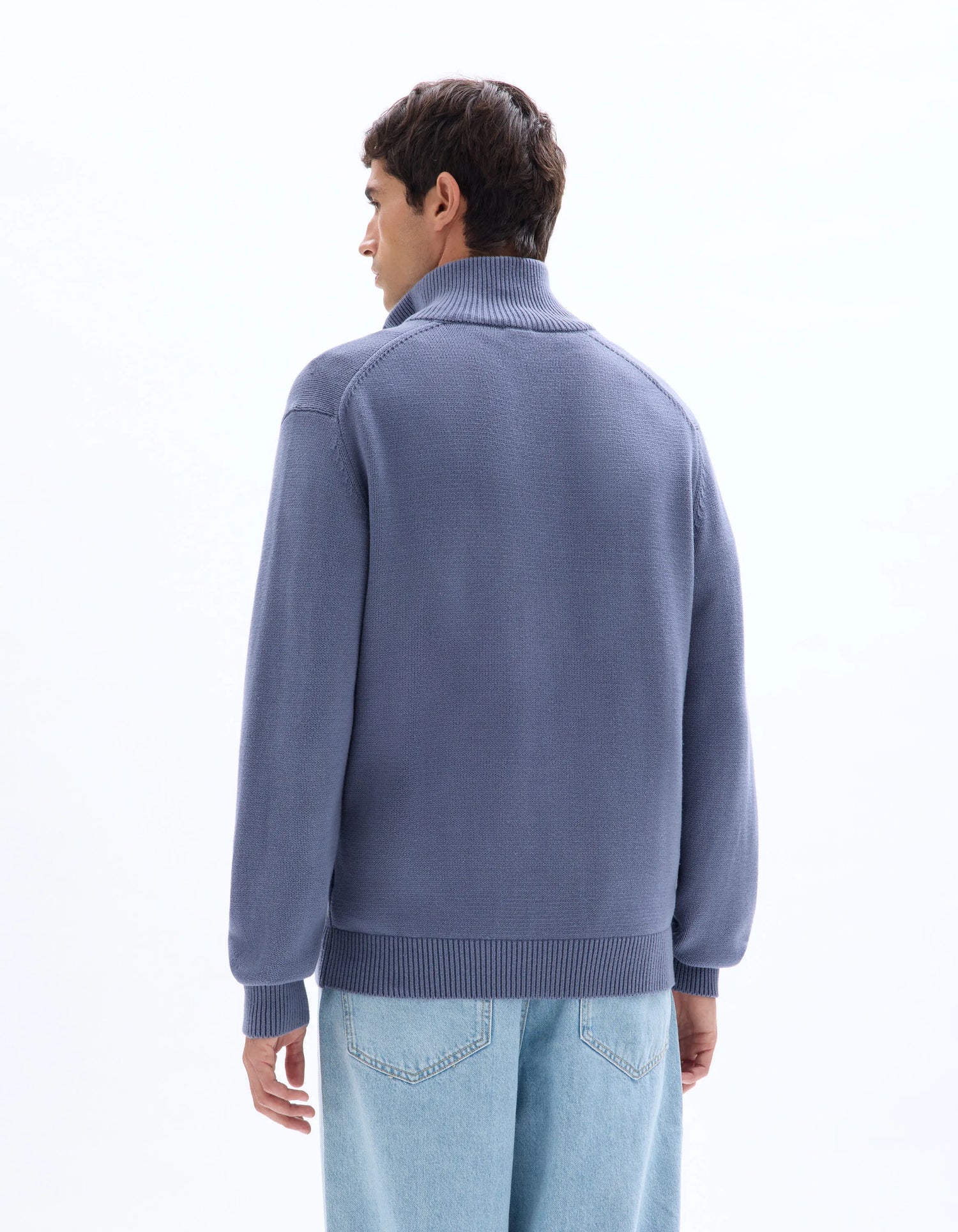 Celio_Blue_100% Cotton Zip-Up Trucker Cardigan - Anthracite_MERCIDUS_DARK STORM_03