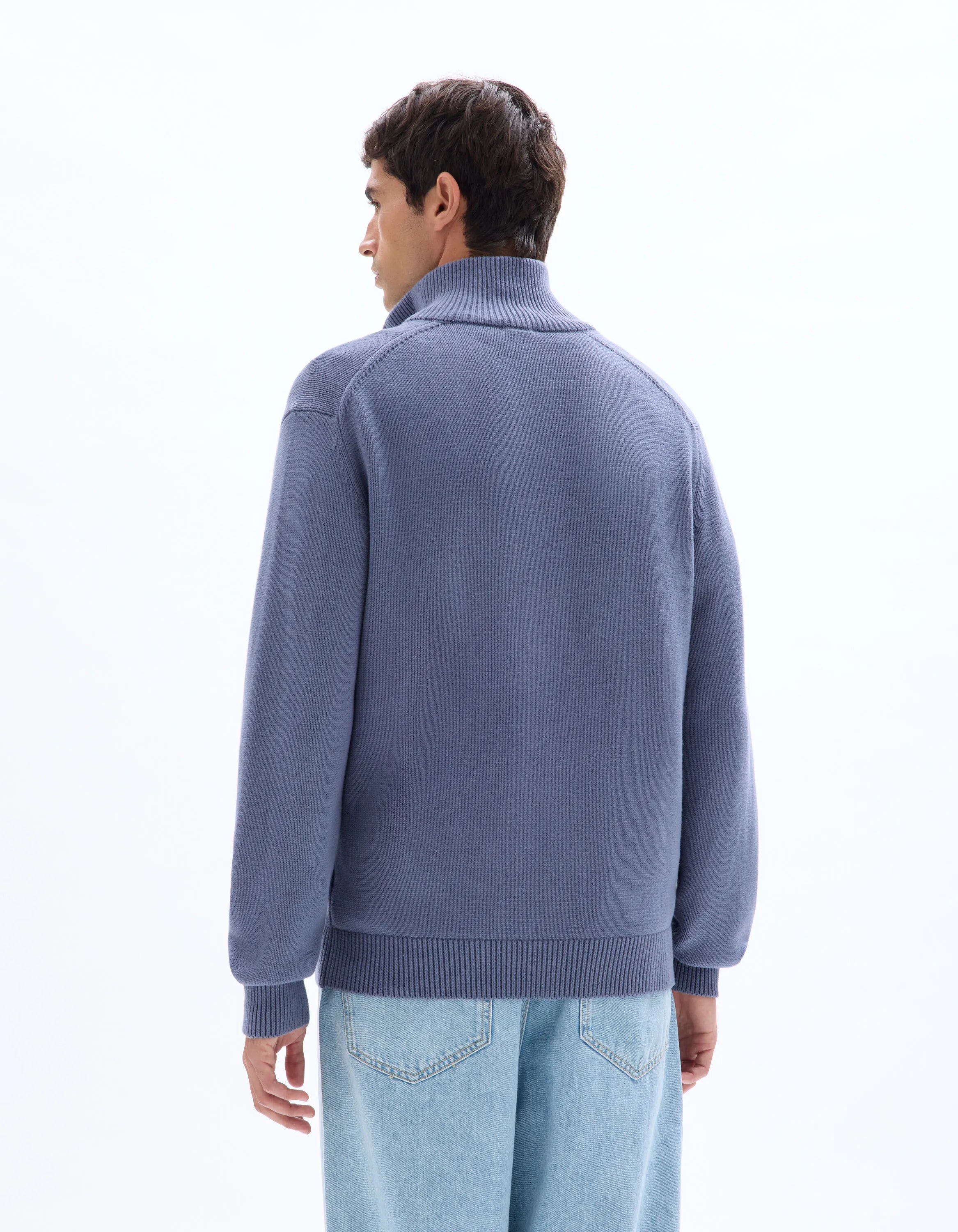 Celio_Blue_100% Cotton Zip-Up Trucker Cardigan - Anthracite_MERCIDUS_DARK STORM_03