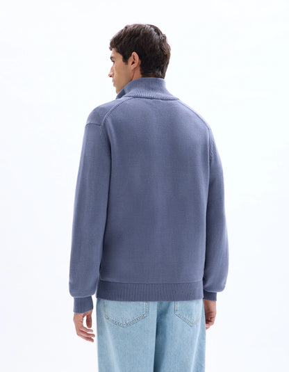 Celio_Blue_100% Cotton Zip-Up Trucker Cardigan - Anthracite_MERCIDUS_DARK STORM_03