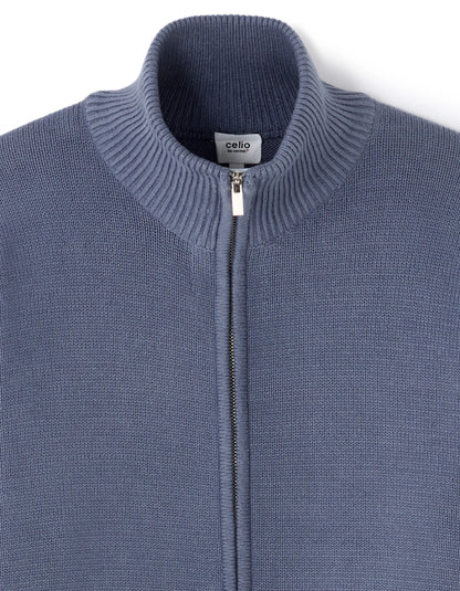 Celio_Blue_100% Cotton Zip-Up Trucker Cardigan - Anthracite_MERCIDUS_DARK STORM_05