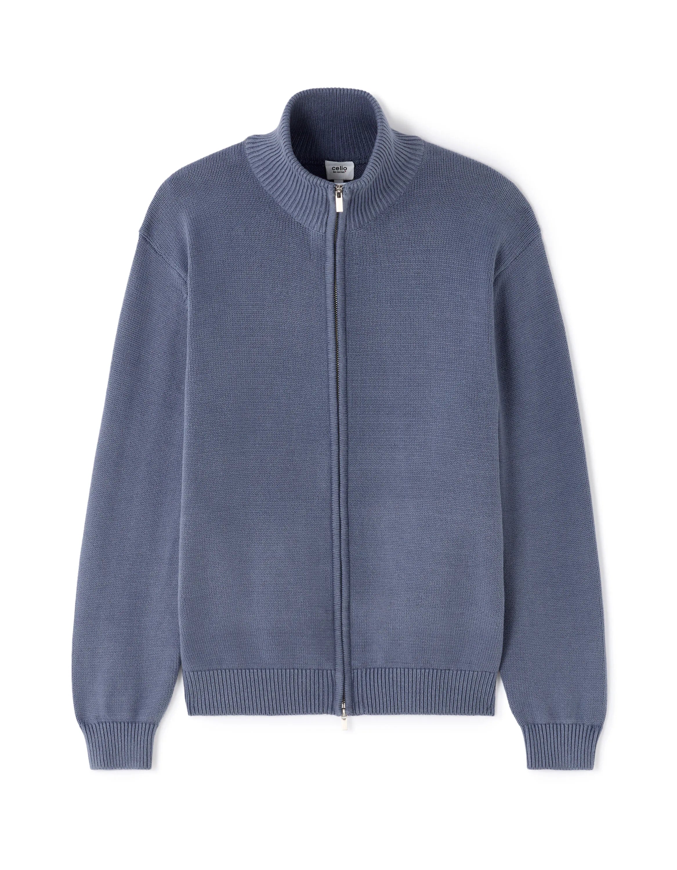 Celio_Blue_100% Cotton Zip-Up Trucker Cardigan - Anthracite_MERCIDUS_DARK STORM_07