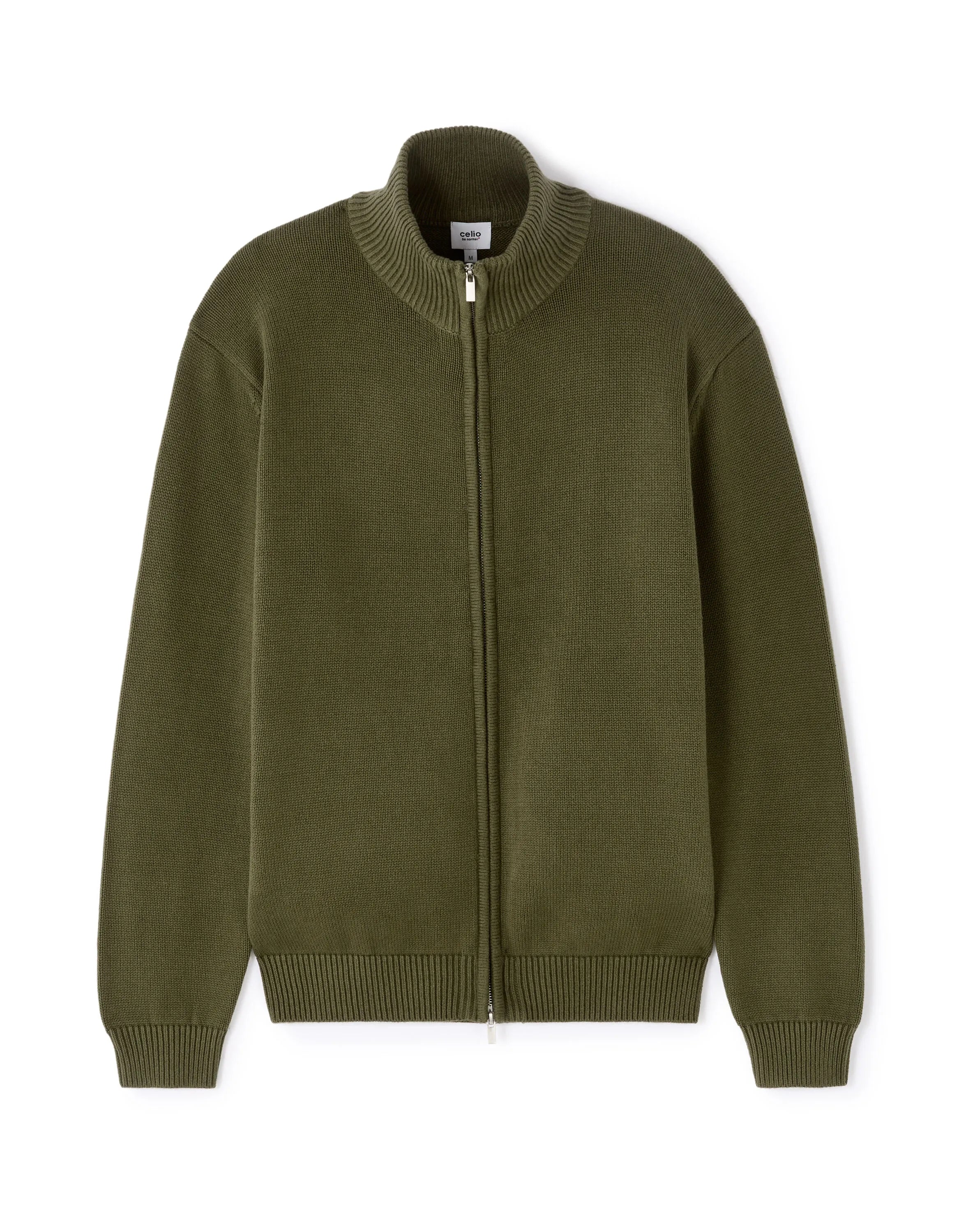 Celio_Green_100% Cotton Zip-Up Trucker Cardigan - Khaki_MERCIDUS_KAKI_01