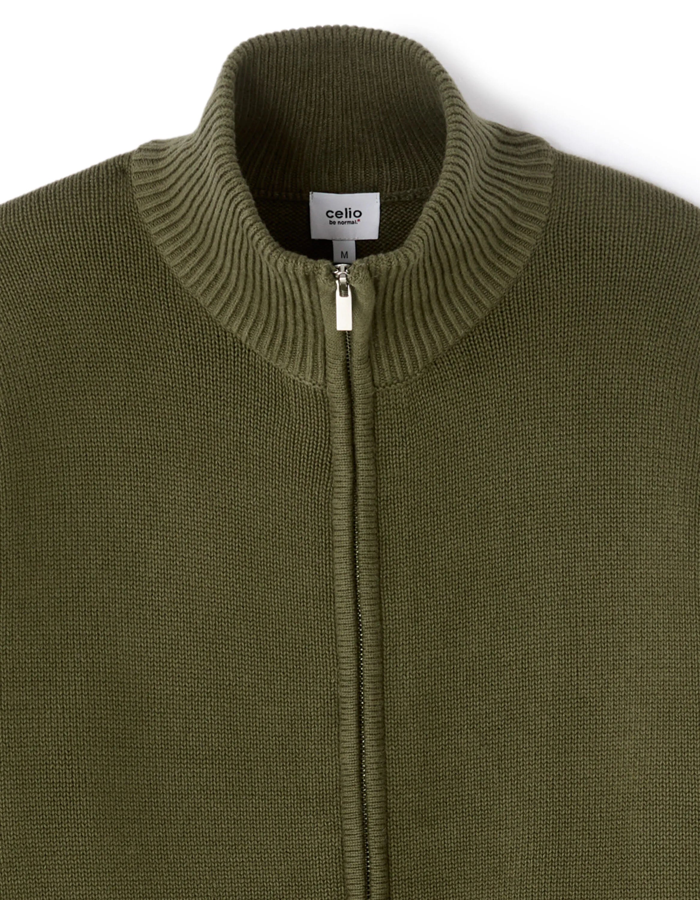 Celio_Green_100% Cotton Zip-Up Trucker Cardigan - Khaki_MERCIDUS_KAKI_02