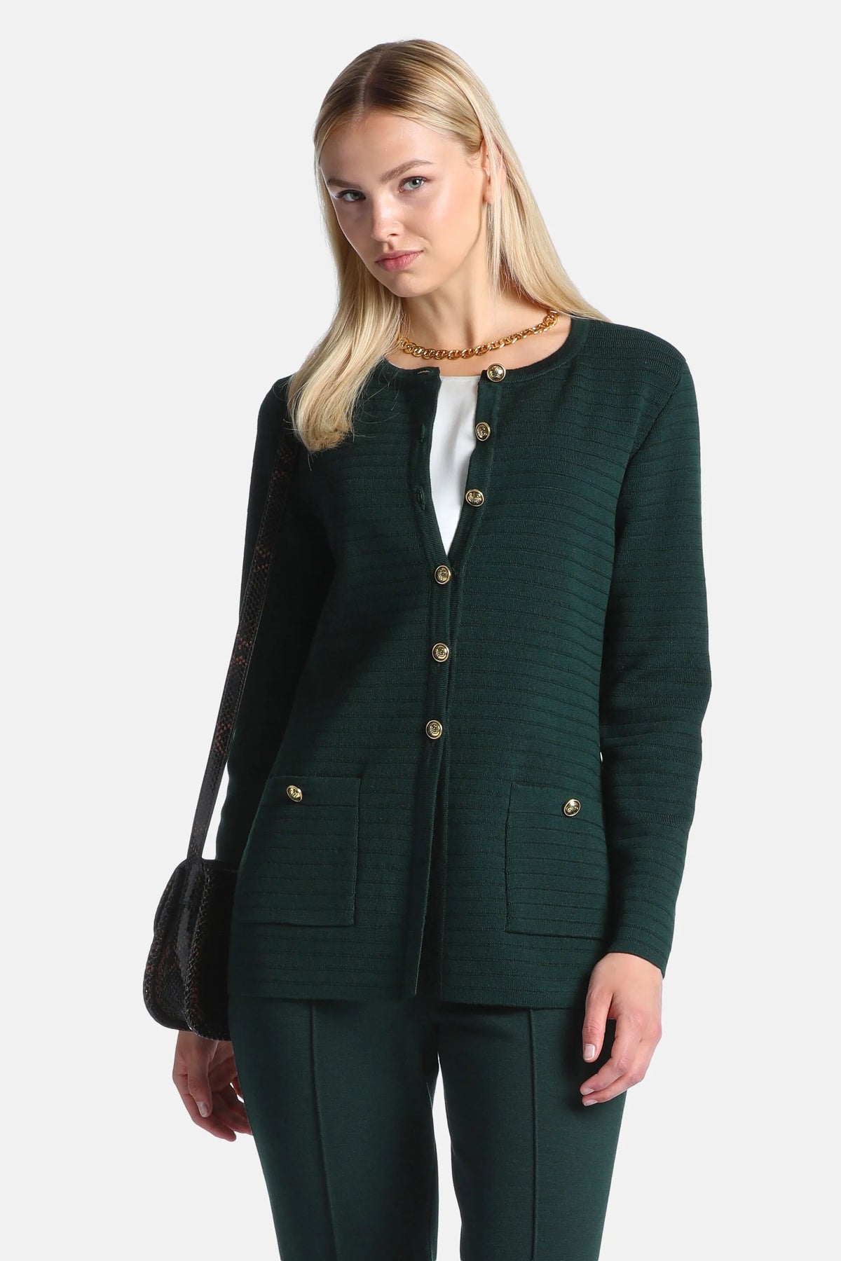 Luisa Spagnoli Verde Bottiglia Women Merina - Cardigan with Heraldic Buttons SKU: MERINA_2050 Image 02