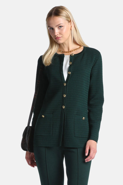 Luisa Spagnoli Verde Bottiglia Women Merina - Cardigan with Heraldic Buttons SKU: MERINA_2050 Image 02