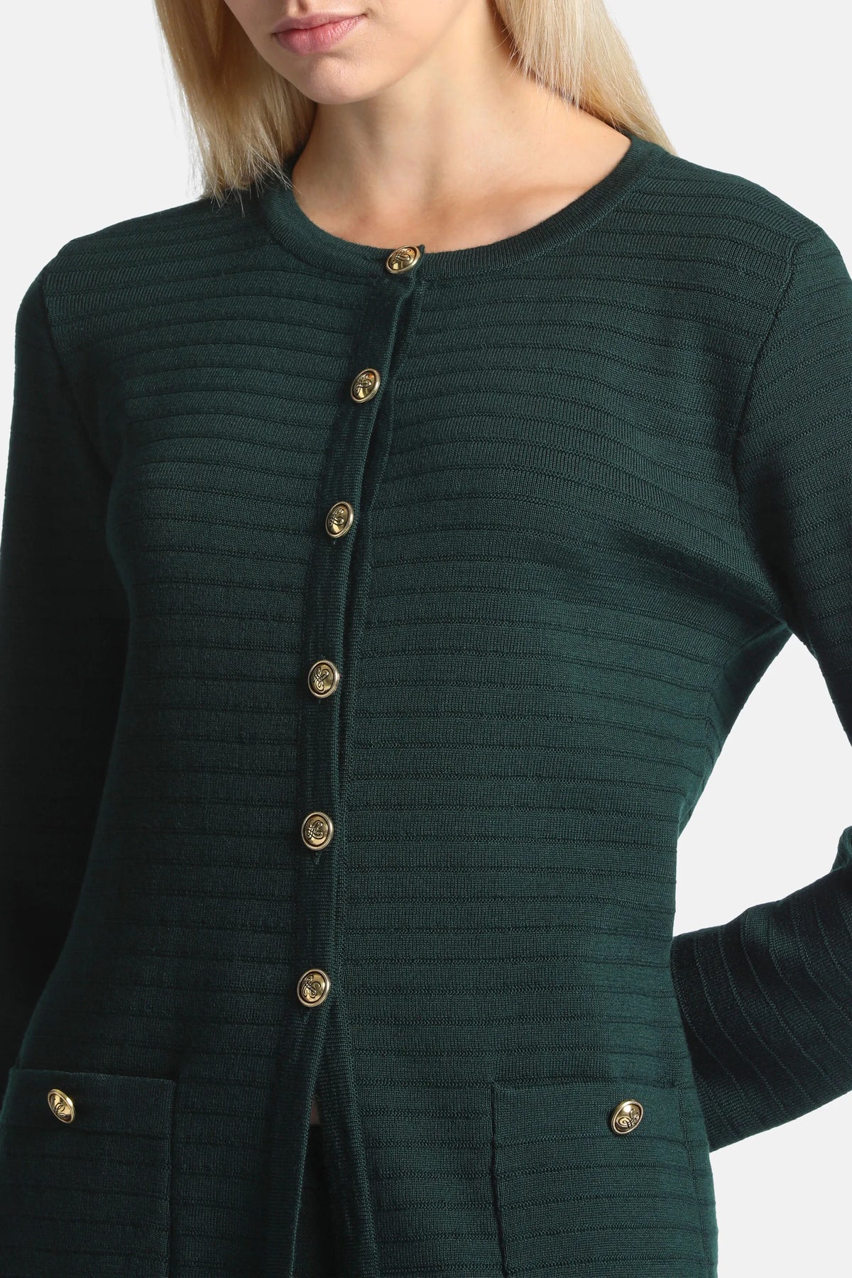 Luisa Spagnoli Verde Bottiglia Women Merina - Cardigan with Heraldic Buttons SKU: MERINA_2050 Image 04