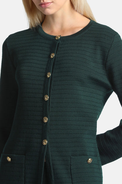 Luisa Spagnoli Verde Bottiglia Women Merina - Cardigan with Heraldic Buttons SKU: MERINA_2050 Image 04