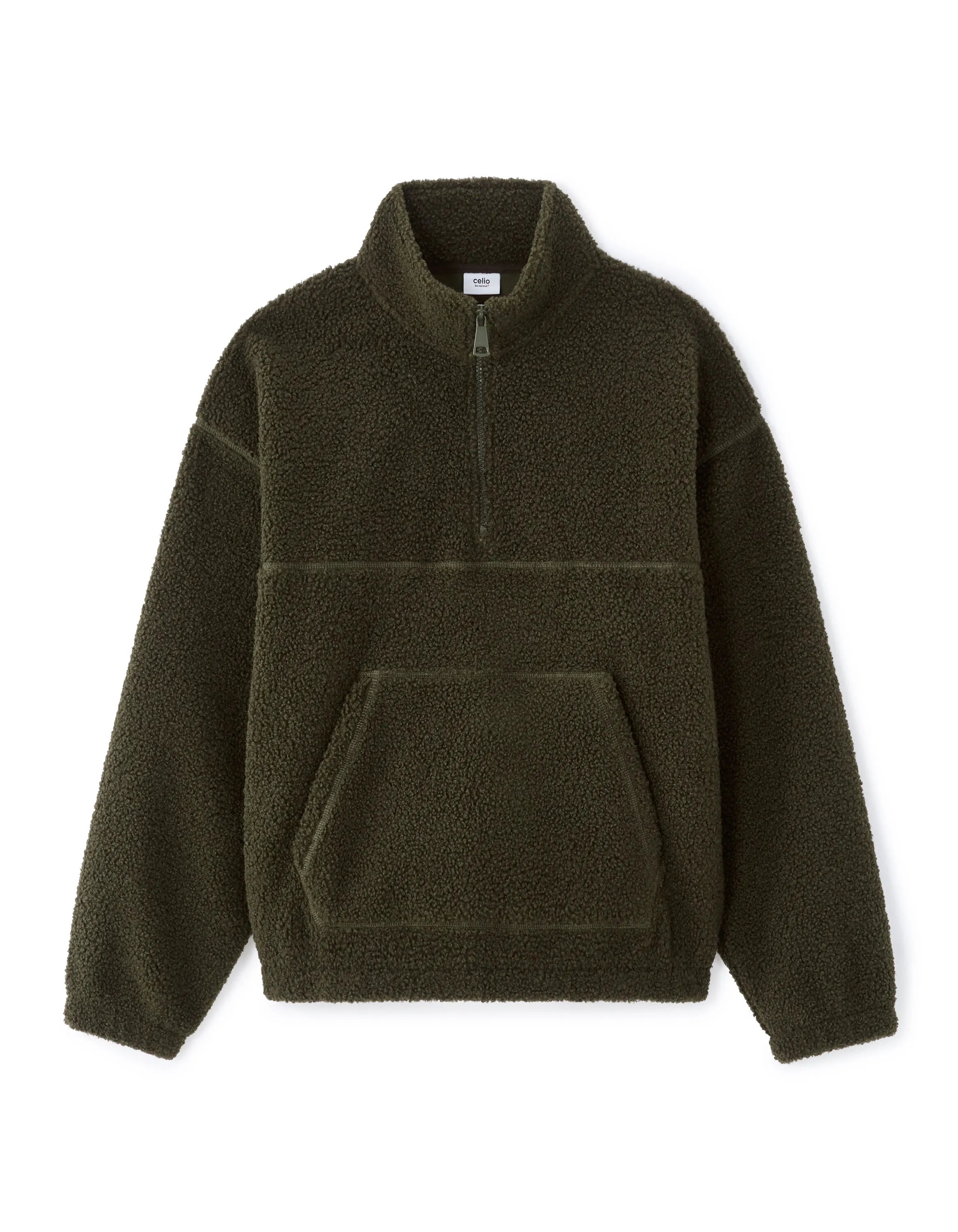 Celio_Green_Oversized Fleece Sweatshirt - Khaki_MESHERP_DEEP KAKI_01