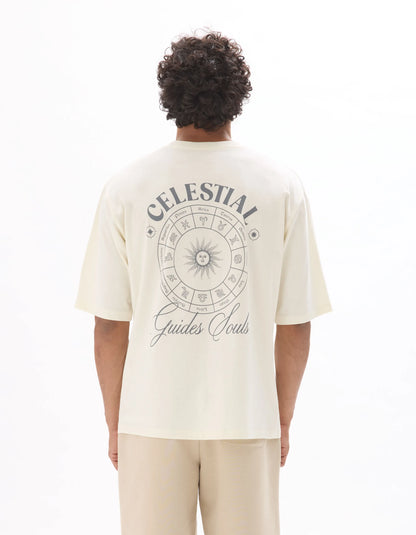 Celio_Ecru_Oversized Round Neck T-Shirt 100% Cotton Astro Print_MESOLEIL_ECRU_03
