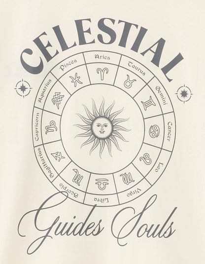 Celio_Ecru_Oversized Round Neck T-Shirt 100% Cotton Astro Print_MESOLEIL_ECRU_06